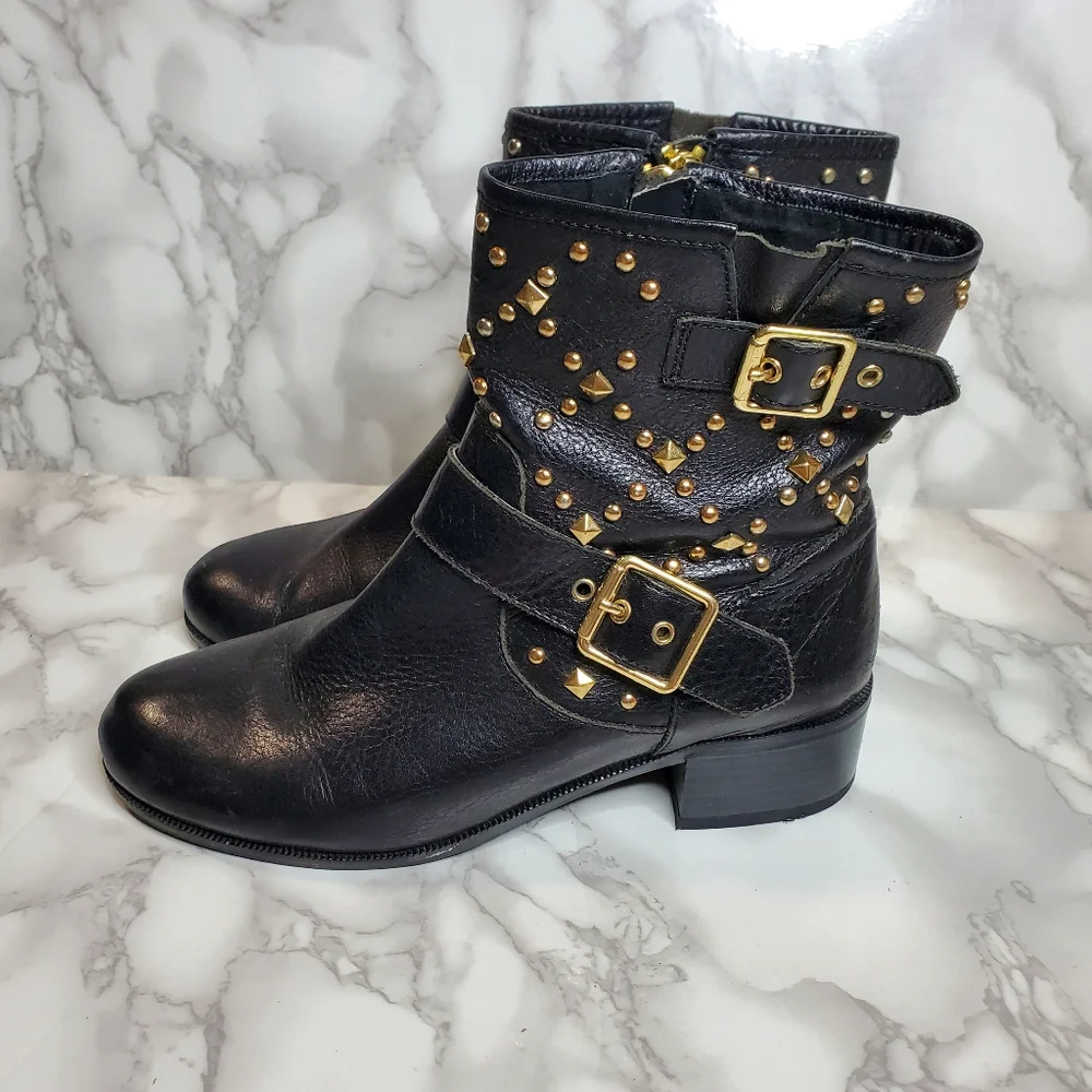 I.N.C Golf Studded Black Leather Ankle Boots 7.5